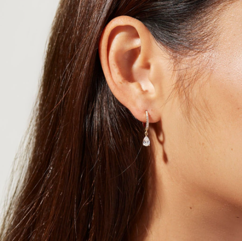 18K Gold Plated Short Hoop Earrings with Pendant