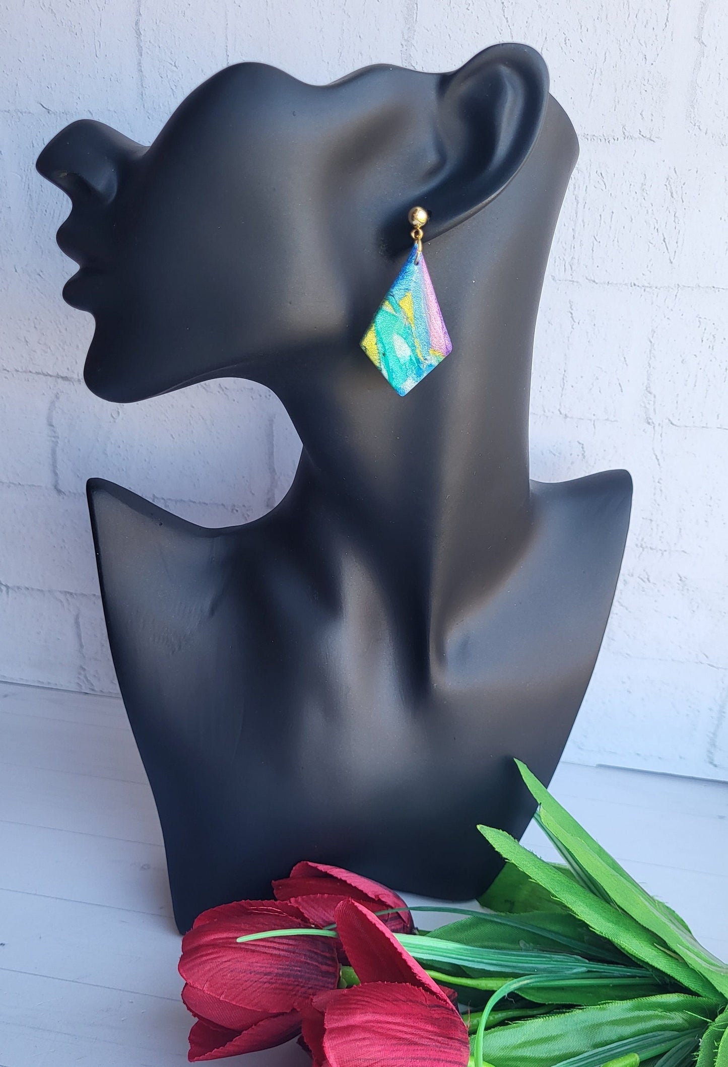 Multicolor Handmade Statement Earrings/Abstract Geometric Polymer Clay Earrings/One-of-a-Kind Colorful Handmade Jewelry/