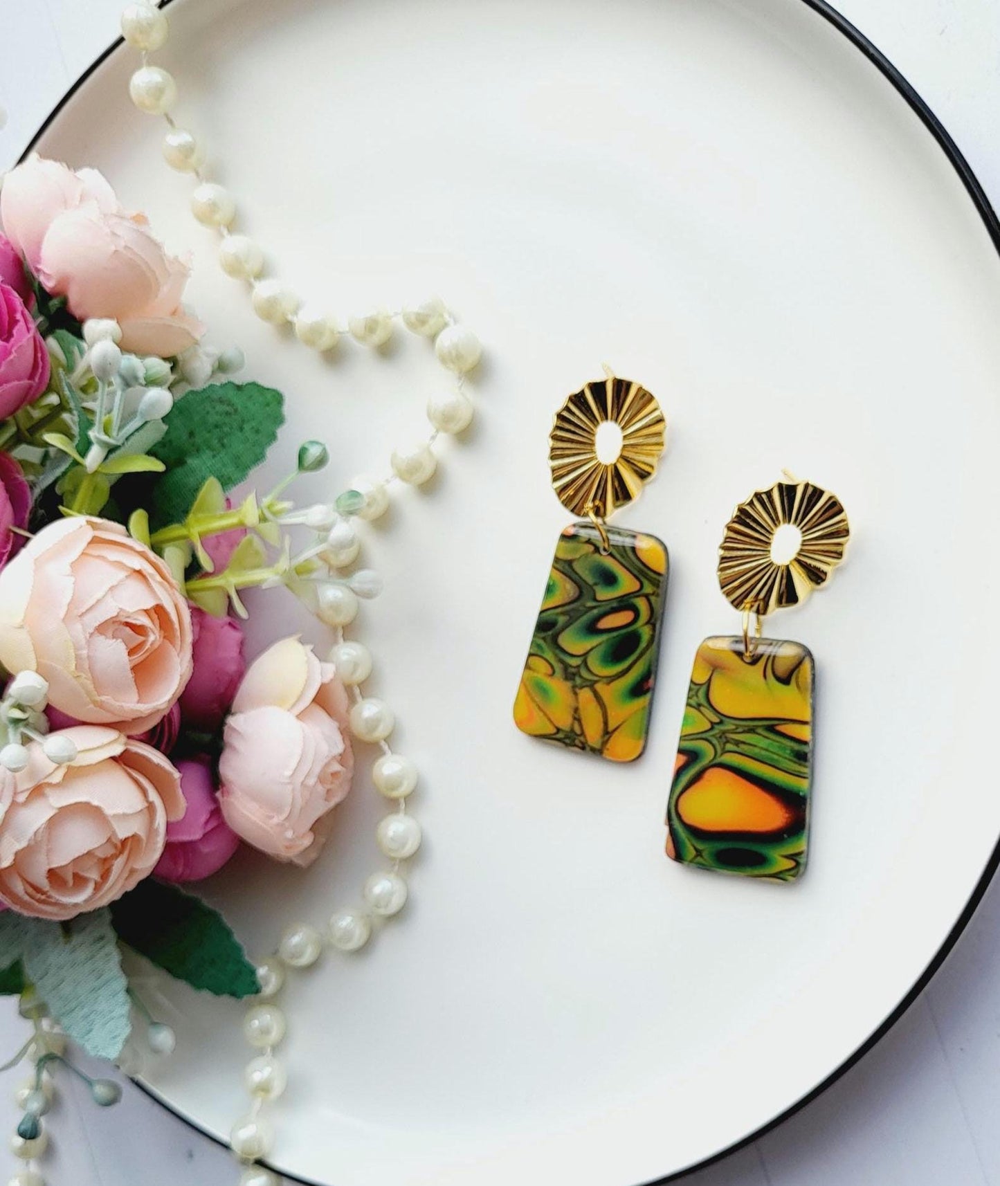 Polymer Clay Earrings/earring/fashion/fashion earrings/luxury/luxury earring/giftforher/mothers day/present/wedding/girl/girl earring/gift