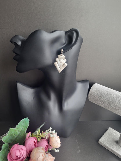 Minimalist Statement Earrings in Neutral Tones/Layered Perfection: Handmade Polymer Clay Earrings