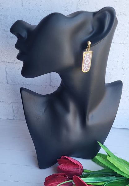Stylish Drop Earrings/Gold Accent Earrings/Boho Chic Earrings/Textured Purple Jewelry/Patterned Clay Design/Artisan Crafted Earrings