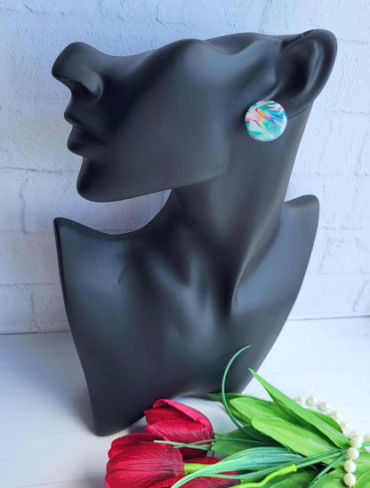 Vibrant Abstract Design Earrings in Polymer Clay/Artistic Small Round Earrings with Colorful Patterns