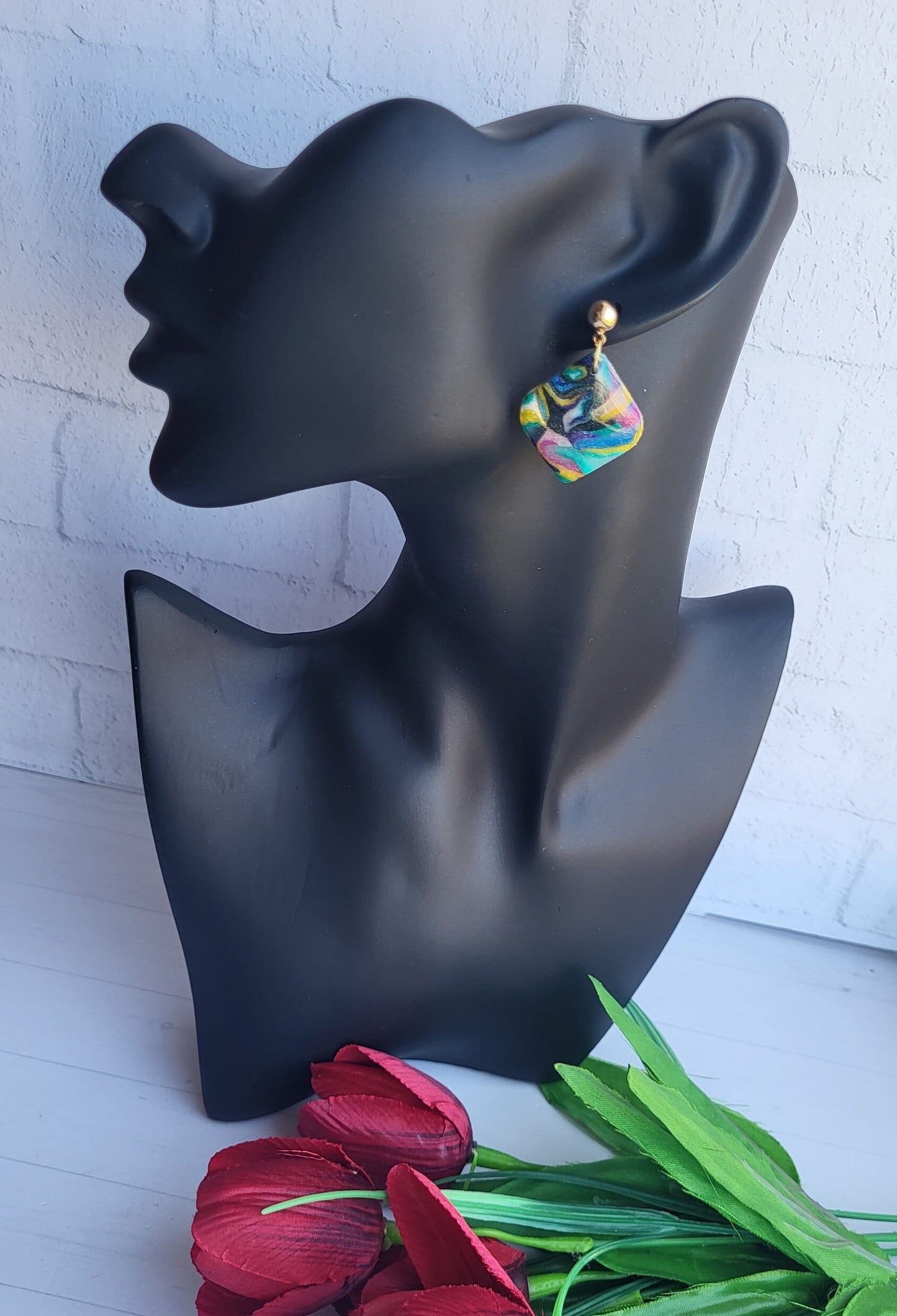 Vibrant Swirl Earrings/Colorful Abstract Drops/Handmade Statement Jewelry/Marbled Rainbow Jewelry/Colorful Artistic Earrings
