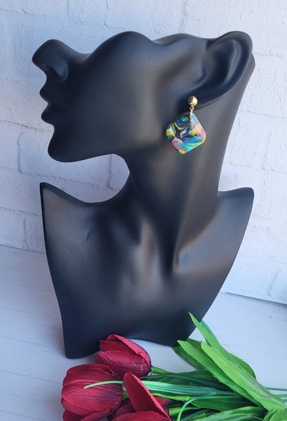 Vibrant Swirl Earrings/Colorful Abstract Drops/Handmade Statement Jewelry/Marbled Rainbow Jewelry/Colorful Artistic Earrings