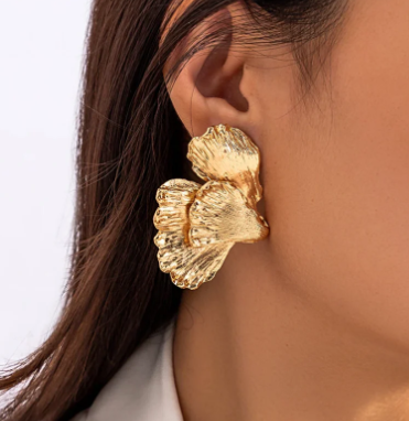 Gingko Biloba 18K Gold Plated Pearl Stud Earrings (Pair)