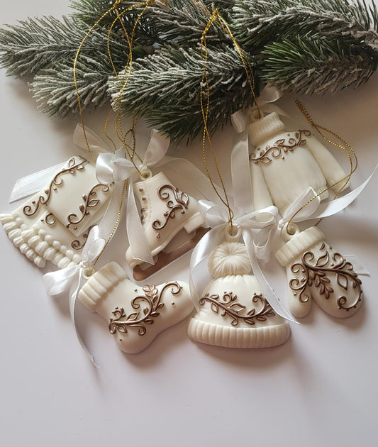 Rustic White and Brown Handmade Epoxy Resin Christmas Ornaments/Unique Handmade Christmas Decorations in Neutral Tones