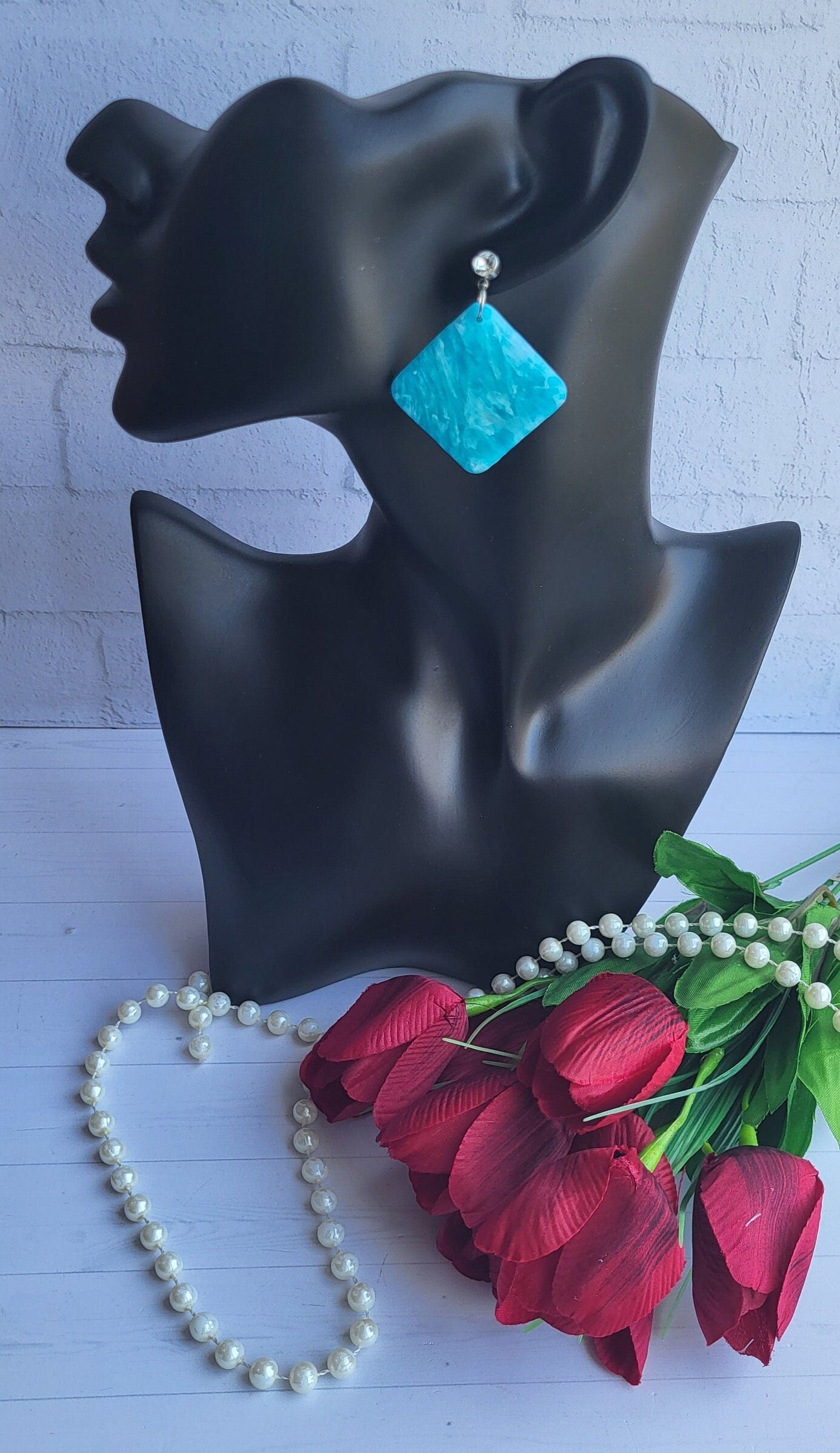 Ocean Blue Square Polymer Clay Earrings/Bold Blue Statement Clay Earrings/Modern Geometric Polymer Earrings/Sky Blue Handmade Earrings