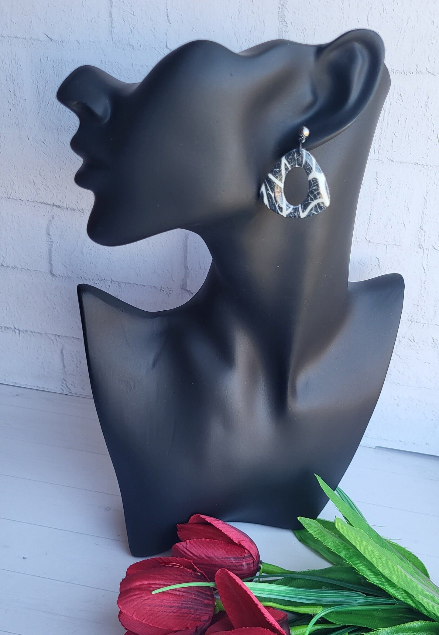 Handmade Black and White Polymer Clay Earrings/Black and White Arch Statement Earrings/Contemporary Geometric Drop Earrings