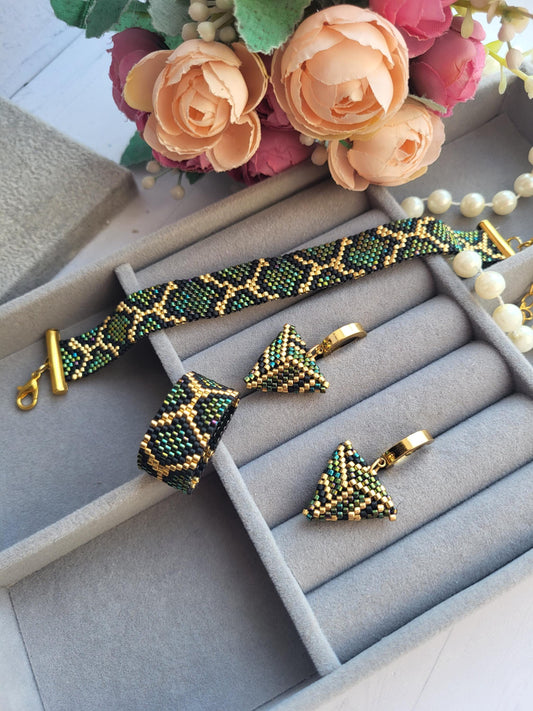 Handmade High-Quality Snake Print Beaded Jewelry Set