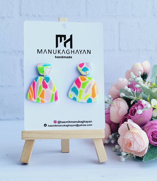 Handmade Polymer Clay Statement Earrings | Colorful Dangle Geometric Rainbow Earrings | Bright Clay Jewelry | Colorful Earrings for Women