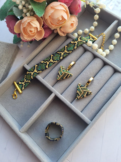 Handmade High-Quality Snake Print Beaded Jewelry Set