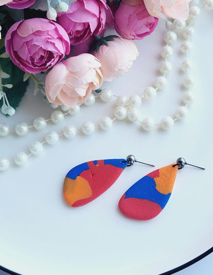 Abstract Colorful Drop Earrings/Statement Art Polymer Earrings/Modern Red and Blue Clay Earrings/