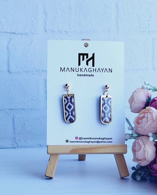 Stylish Drop Earrings/Gold Accent Earrings/Boho Chic Earrings/Textured Purple Jewelry/Patterned Clay Design/Artisan Crafted Earrings