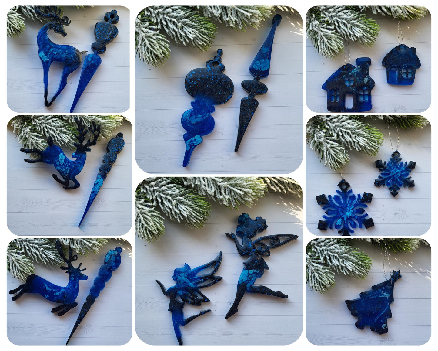 Handmade Epoxy Resin Christmas Ornaments | Holiday Decorations Set | Various Shapes | Christmas Decoration by Epoxy | Christmas Toys