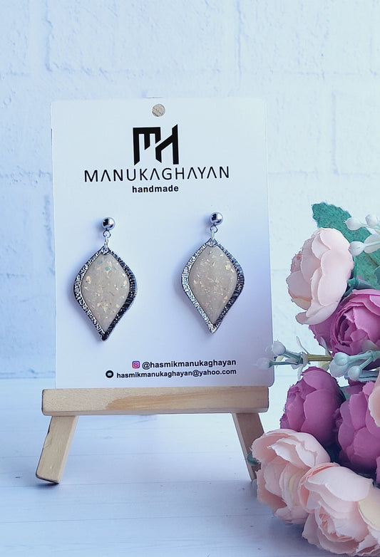 Sparkling Leaf-Shaped Polymer Clay Earrings with Silver Detailing/Dainty Leaf Design Polymer Clay Earrings for a Sophisticated Look