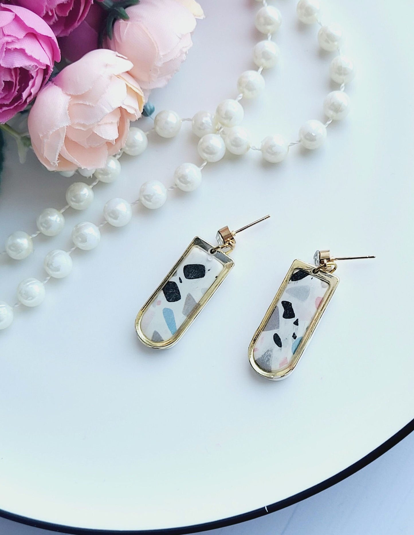 Modern Terrazzo Polymer Clay Earrings/Handcrafted Minimalist Clay Earrings/Chic Polymer Clay Earrings/Terrazzo Inspired Dangle Earrings