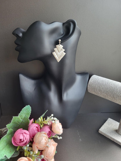 Minimalist Statement Earrings in Neutral Tones/Layered Perfection: Handmade Polymer Clay Earrings
