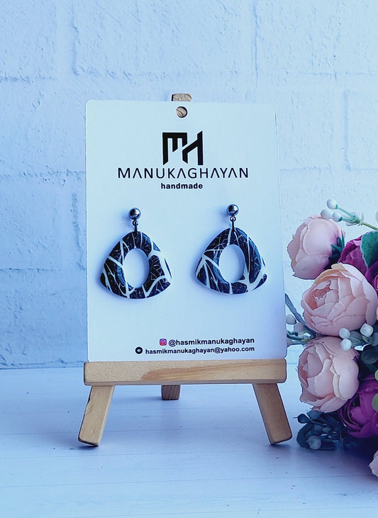 Handmade Black and White Polymer Clay Earrings/Black and White Arch Statement Earrings/Contemporary Geometric Drop Earrings