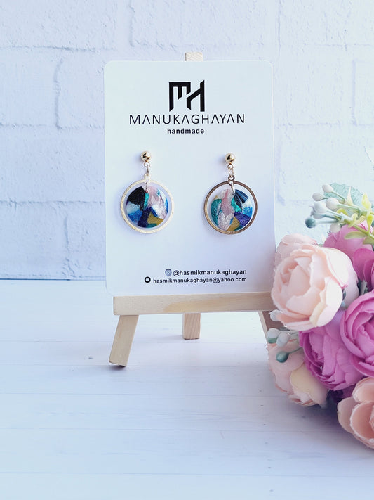 Handmade Polymer Clay Circular Drop Earrings | Lightweight Dangle Earrings with Gold-Plated Stud | Stainless Steel | Hypoallergenic Jewelry