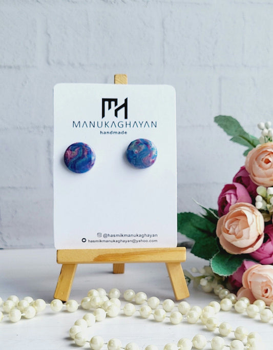 Galaxy-Inspired Round Polymer Clay Earrings/Round Polymer Clay Galaxy Studs/Deep Space Inspired Earrings