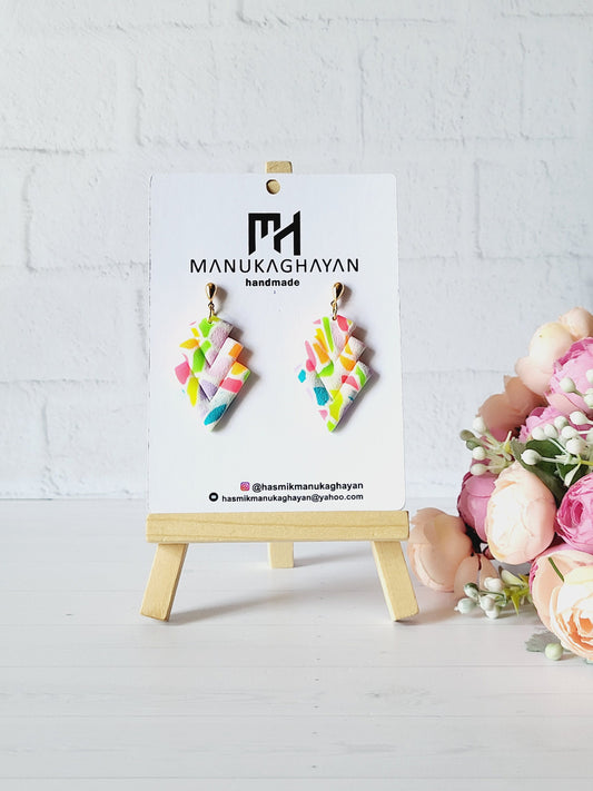 Interconnected Triangles Polymer Clay Earrings | Multicolor Earrings | Triangle Shape Colourful Polymer Clay Earrings | Christmas Gift