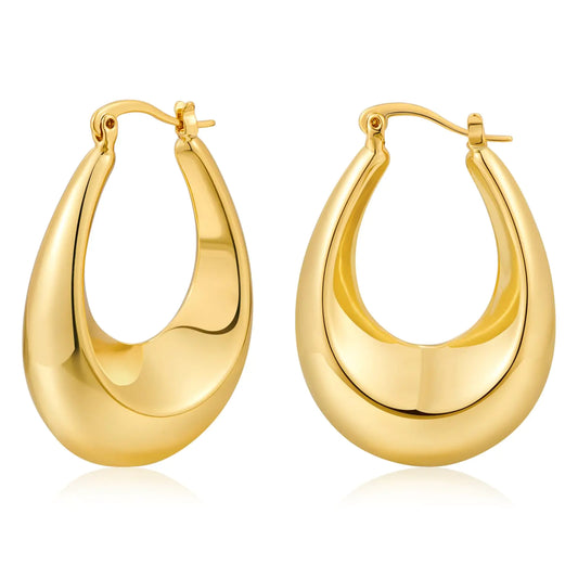 WOWORAMA Oval Teardrop Hoop Earrings for Women Large Chunky Gold Hoop Earrings Lightweight Thick Waterdrop Hoop Earrings