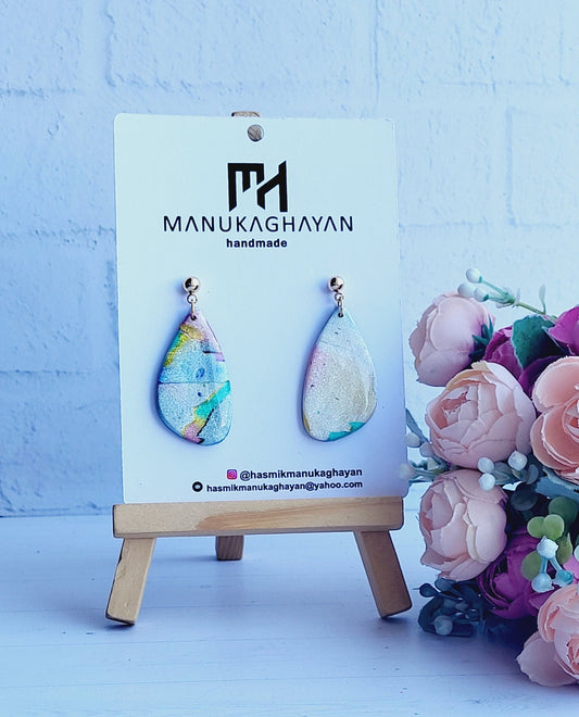 Abstract Watercolor Drop Earrings/Handmade Polymer Clay Dangle/Lightweight Handmade Accessories/Multicolor Artistic Clay Drops