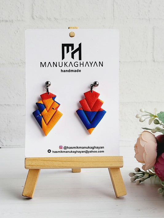 Layered Chevron Statement Earrings/Playful Abstract Layered Earrings/Unique Chevron Shaped Earrings