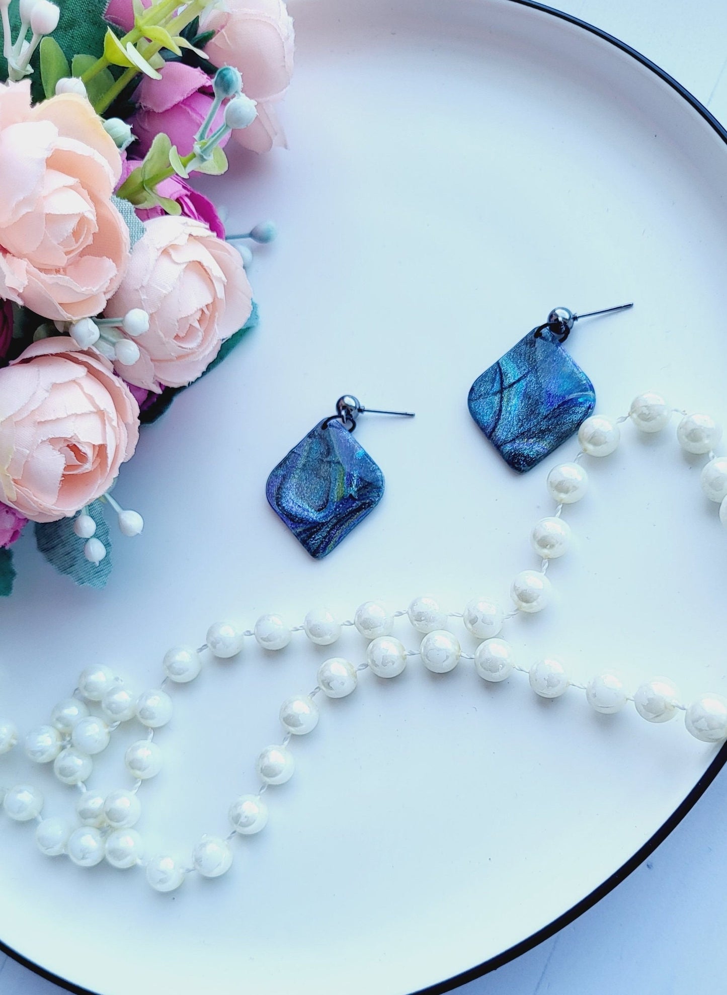 Iridescent Handmade Polymer Clay Earrings/Lightweight Statement Earrings for Every Occasion/Stylish Clay Jewelry for a Touch of Elegance
