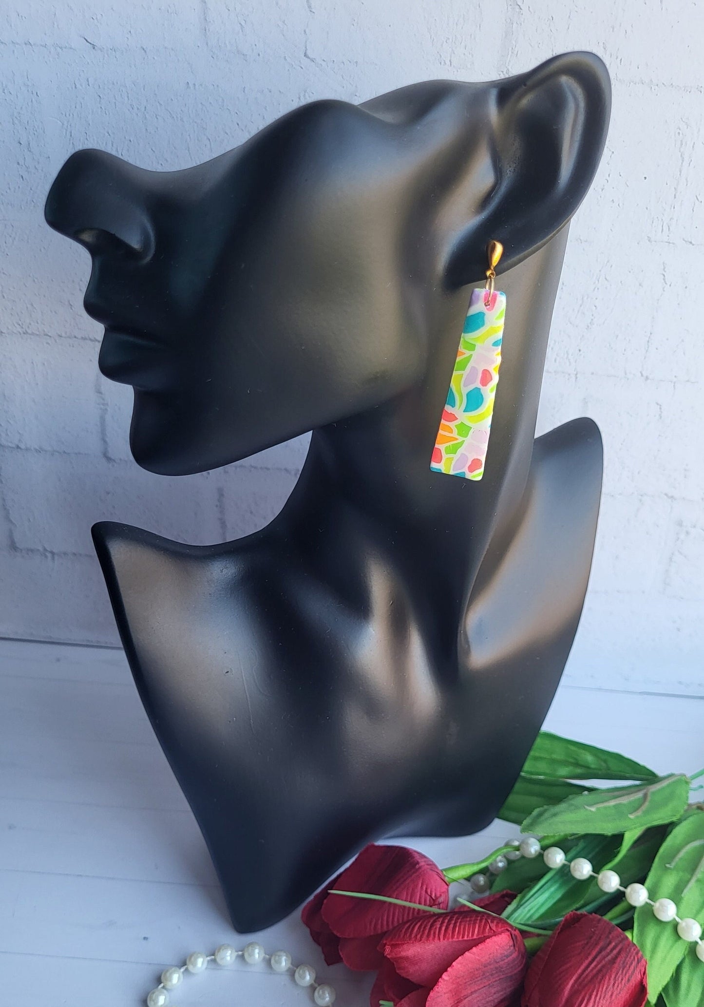 Geometric Polymer Clay Earrings in Playful Colors/Modern Geometric Earrings with Bright Patterns/Colorful Abstract Polymer Clay Earrings