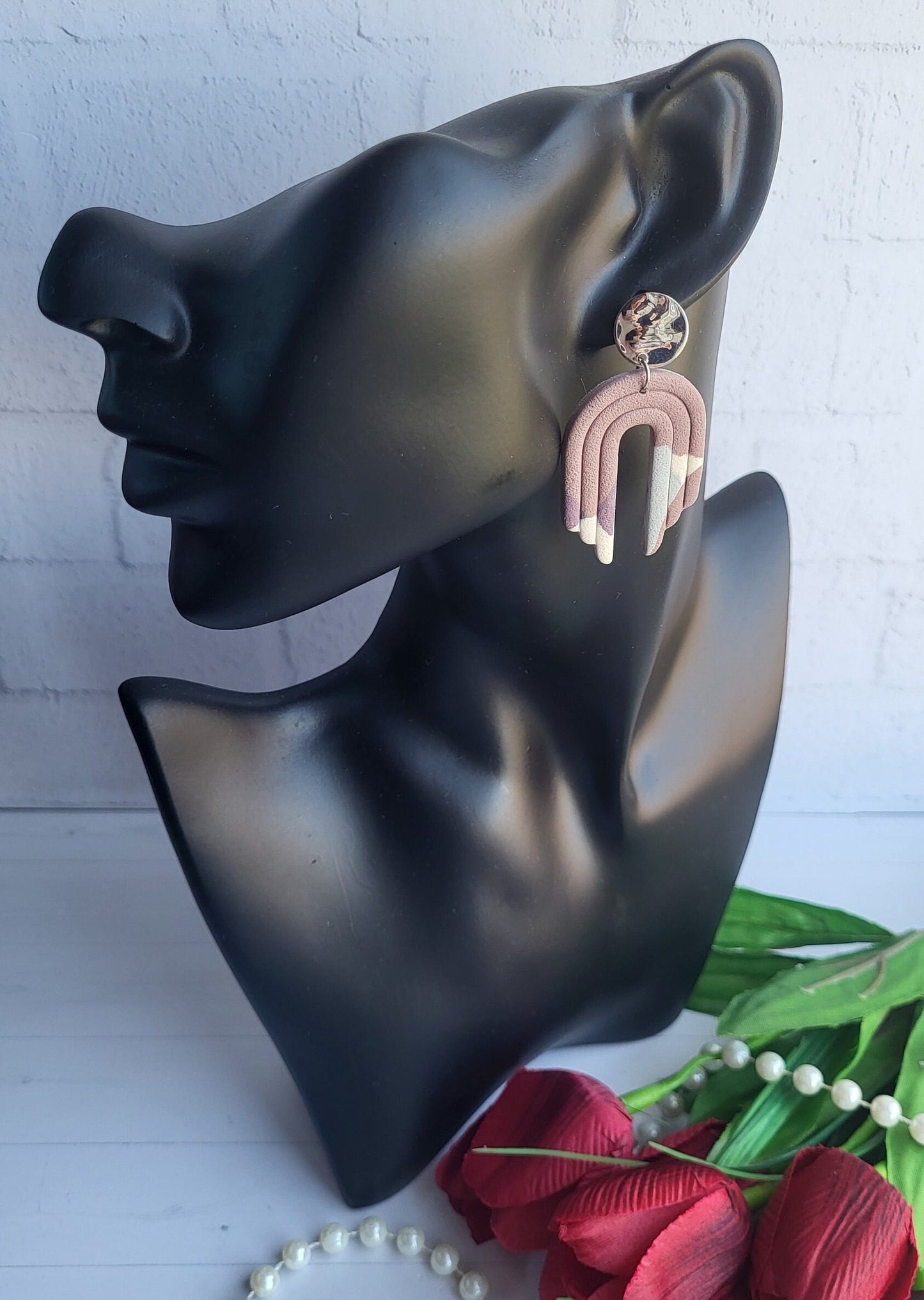 Handmade Polymer Clay Rainbow Drop Earrings | Geometric Arch Earrings | Minimalistic Statement Dangle Jewelry | Colorful Unique Gifts