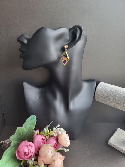 Unique Multicolor  Polymer Earrings/Geometric Drop Earrings with Embedded Colors/Colorful Statement Earrings with Elegant Gold Detail