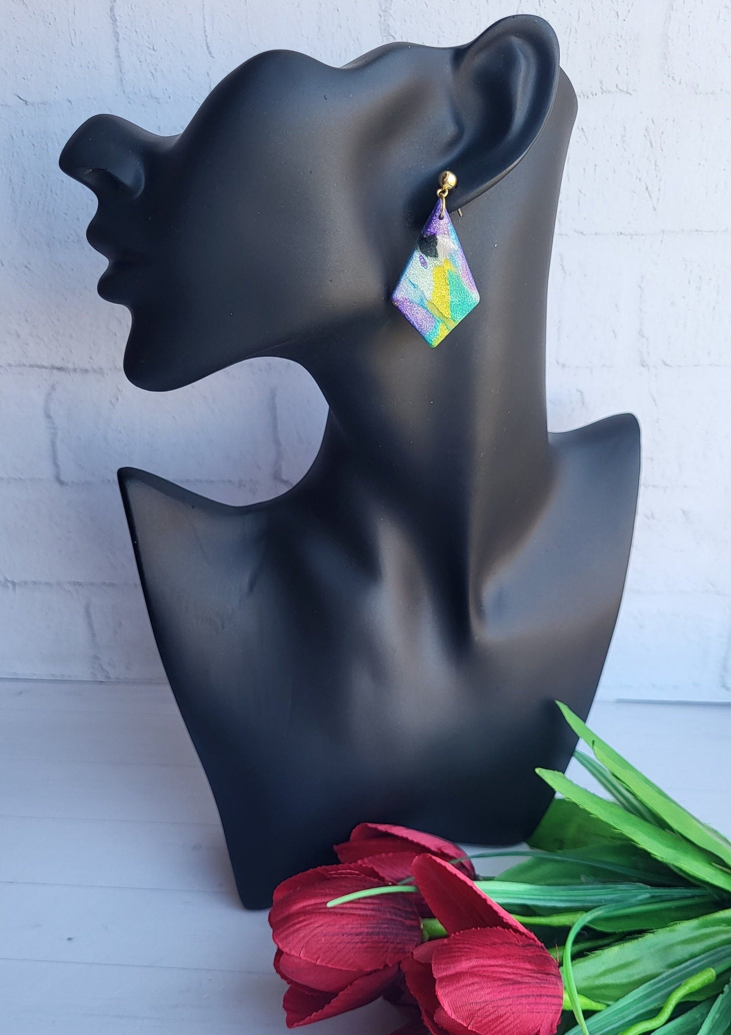 Multicolor Handmade Statement Earrings/Abstract Geometric Polymer Clay Earrings/One-of-a-Kind Colorful Handmade Jewelry/