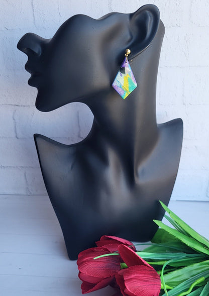 Multicolor Handmade Statement Earrings/Abstract Geometric Polymer Clay Earrings/One-of-a-Kind Colorful Handmade Jewelry/