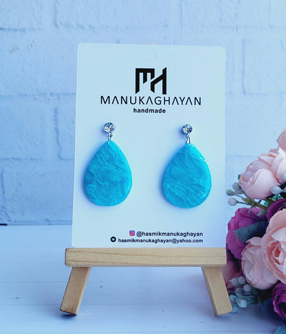 Modern Sky Blue Earrings with a Textured Glossy Finish/Trendy Lightweight Earrings Featuring Bright Blue Polymer Clay