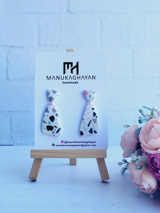 Terrazzo-Inspired Polymer Clay Earrings/Minimalist White Earrings with Abstract Patterns/Modern Abstract Handmade Clay Earrings