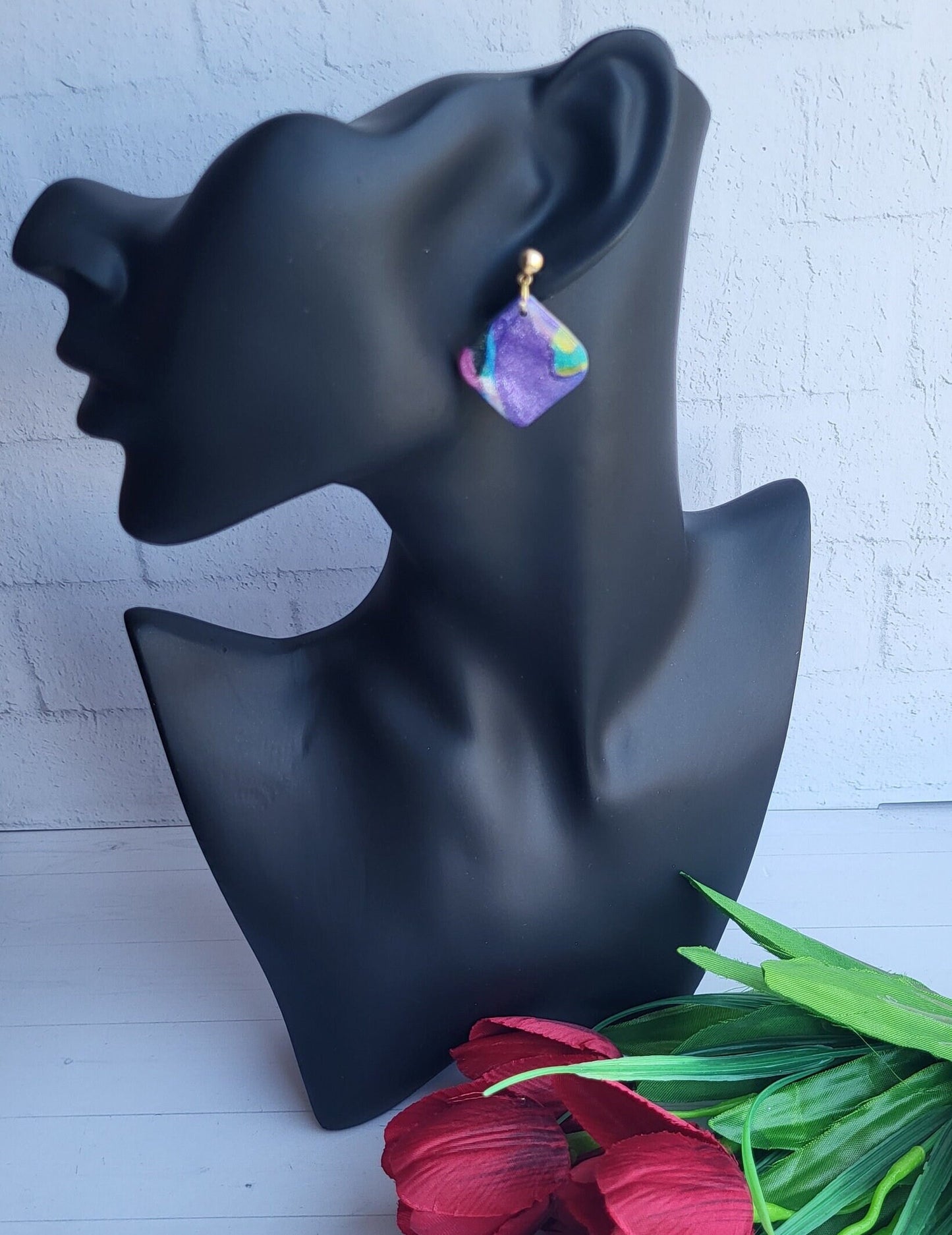 Colorful Art-Inspired Drop Earrings/Unique Hand-Painted Polymer Clay Earrings/Elegant Multicolor Statement Earrings/