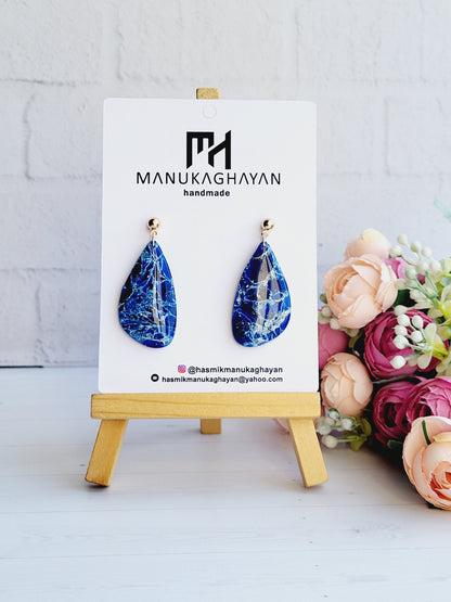 DARK BLUE EARRINGS | Eye Catching Earring | Elegant Earring | Teardrop Earrings | Polymer Clay Handcrafted Comfortable High Quality Earrings
