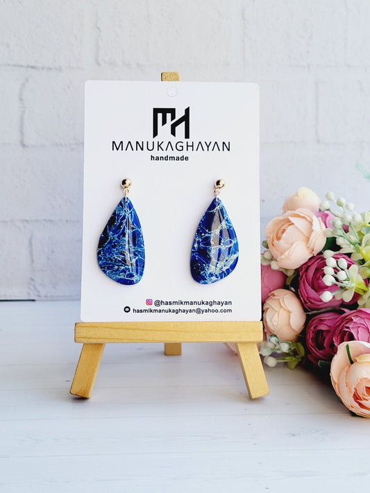 DARK BLUE EARRINGS | Eye Catching Earring | Elegant Earring | Teardrop Earrings | Polymer Clay Handcrafted Comfortable High Quality Earrings