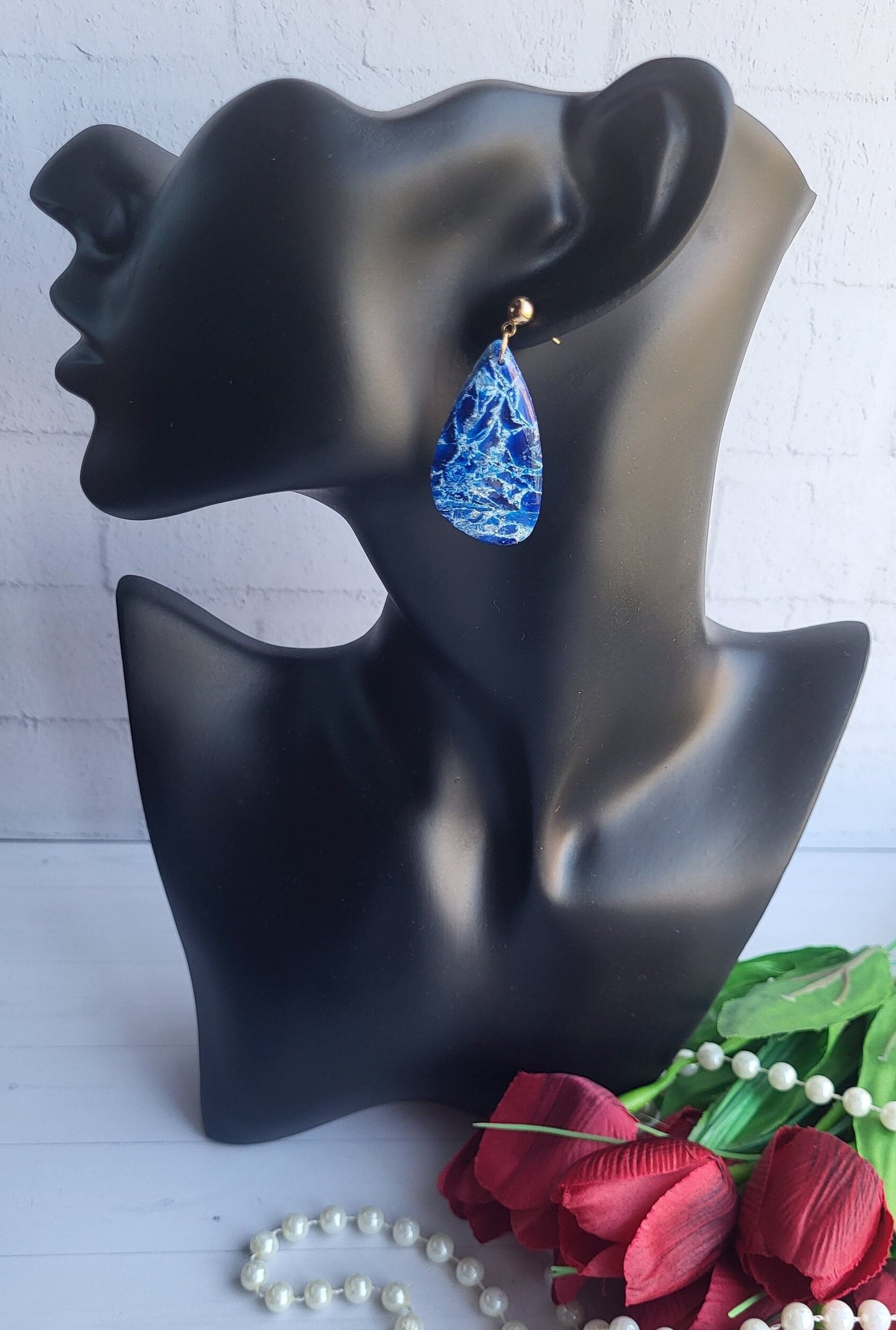 DARK BLUE EARRINGS | Eye Catching Earring | Elegant Earring | Teardrop Earrings | Polymer Clay Handcrafted Comfortable High Quality Earrings