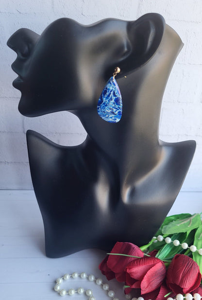 DARK BLUE EARRINGS | Eye Catching Earring | Elegant Earring | Teardrop Earrings | Polymer Clay Handcrafted Comfortable High Quality Earrings