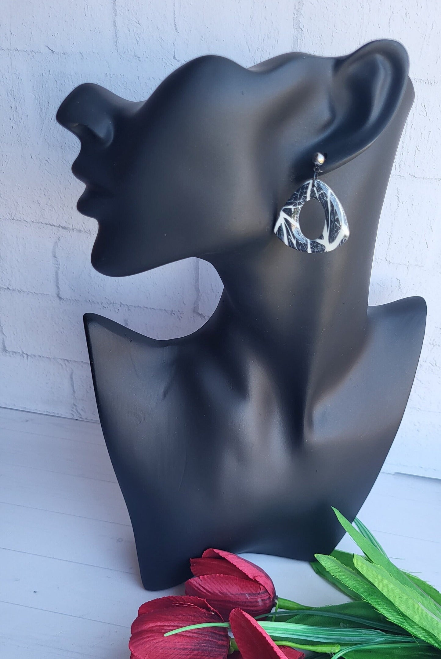 Handmade Black and White Polymer Clay Earrings/Black and White Arch Statement Earrings/Contemporary Geometric Drop Earrings