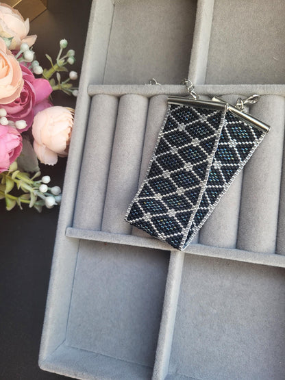Handmade Miyuki Beaded Bracelet – Silver, Black and Blue Tones/Miyuki Glass Beaded Bracelet – Timeless Silver and Blue Elegance