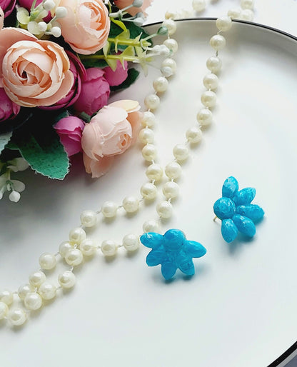 Bold and Bright Floral Earrings in Glossy Blue/Unique Blue Flower Earrings Crafted from Polymer Clay