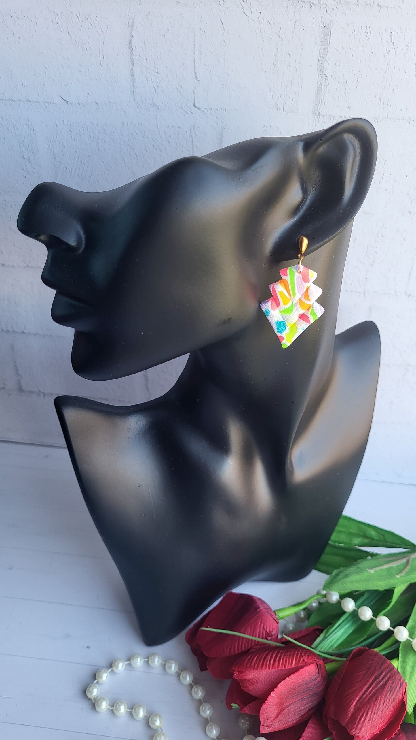 Interconnected Triangles Polymer Clay Earrings | Multicolor Earrings | Triangle Shape Colourful Polymer Clay Earrings | Christmas Gift