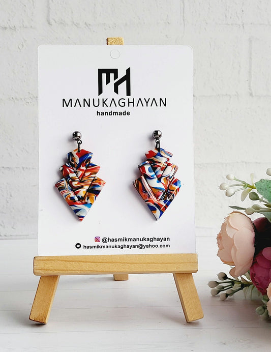 Marbled Artistry Polymer Clay Earrings/Geometric Mosaic Statement Dangles/Handmade Multicolor Geometric Drops
