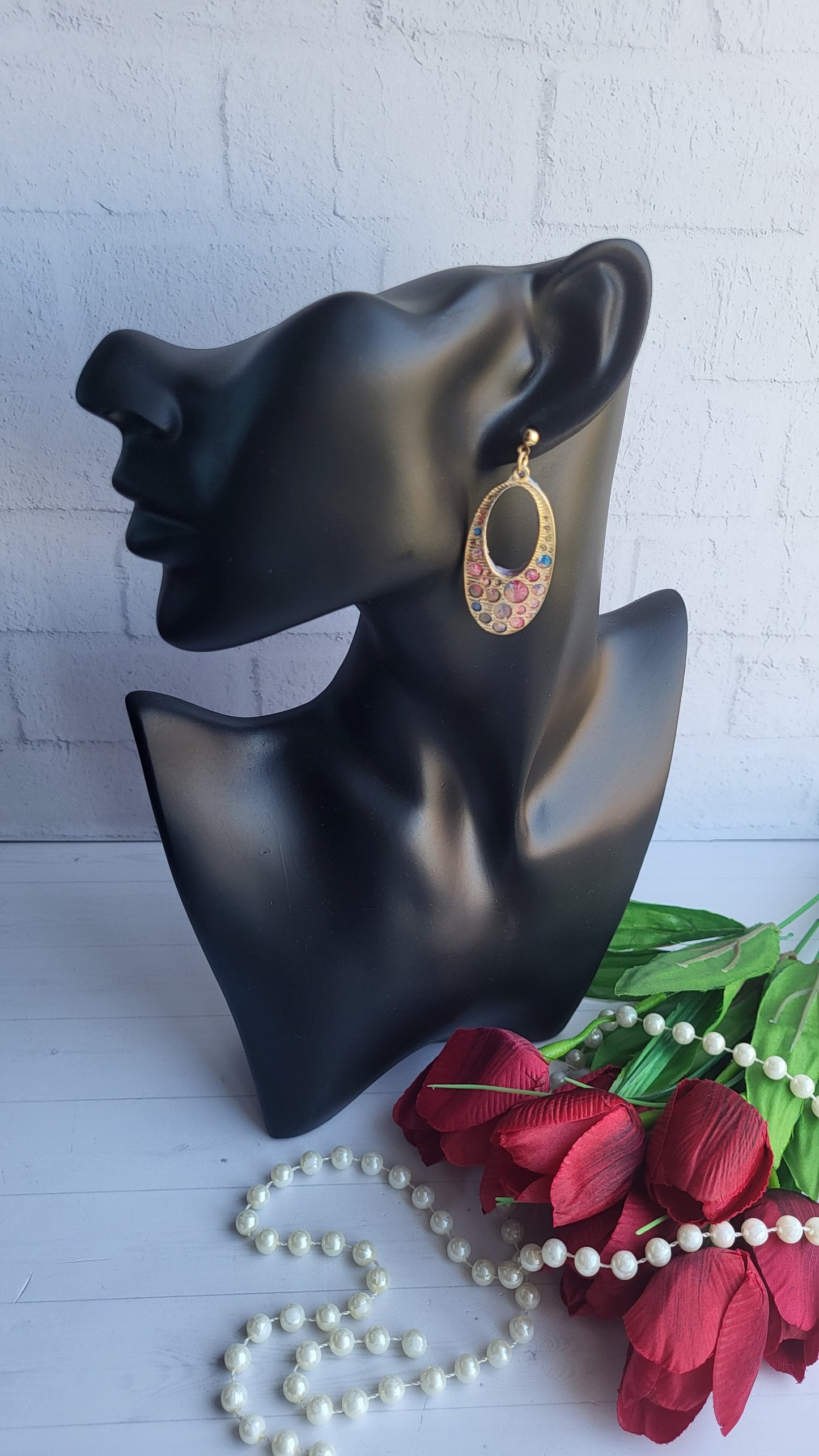 Oval Shape Minimalist Polymer Clay Earrings | Statement Drop Earrings | Glamorous Pink White Oval Earrings | Handmade Jewelry Gift for Her
