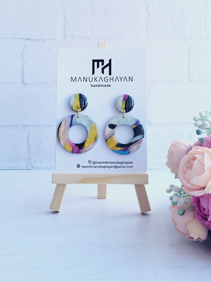 Colorful Geometric Drop Earrings in Polymer Clay/Modern Abstract Jewelry: Polymer Clay Earrings/Color-Pop Handmade Earrings for Bold Style