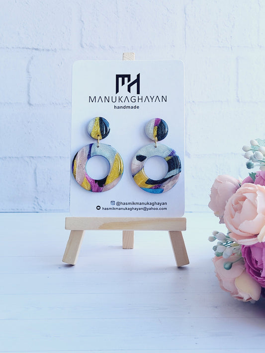 Colorful Geometric Drop Earrings in Polymer Clay/Modern Abstract Jewelry: Polymer Clay Earrings/Color-Pop Handmade Earrings for Bold Style
