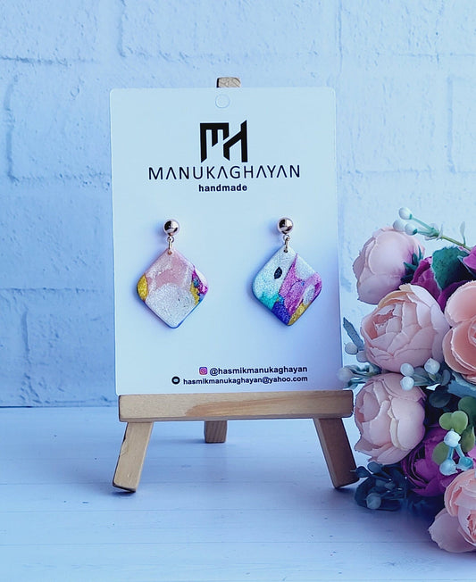 Iridescent Delight Polymer Clay Earrings/Shimmering Hues Handmade Earrings/Pastel Abstract Polymer Jewelry/Geometric Drop Clay Earrings
